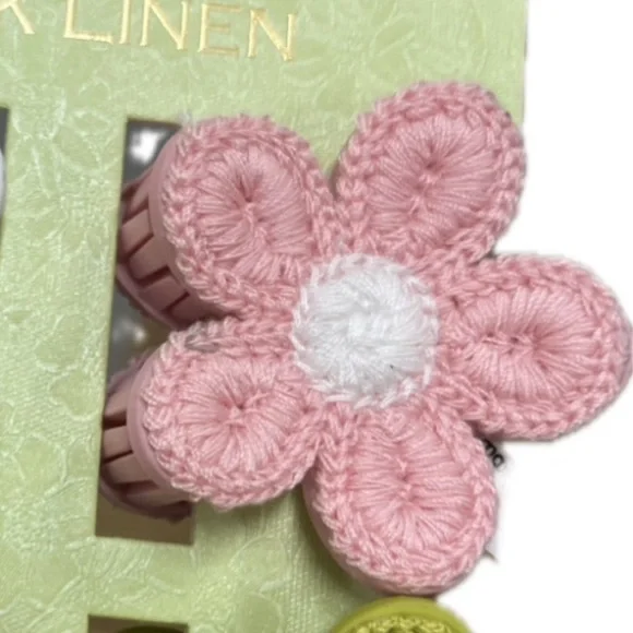 NWT 💚🧡🩷 Piper K Hair Claw Clips set of 4 flowers knitted crochet - Picture 6 of 14